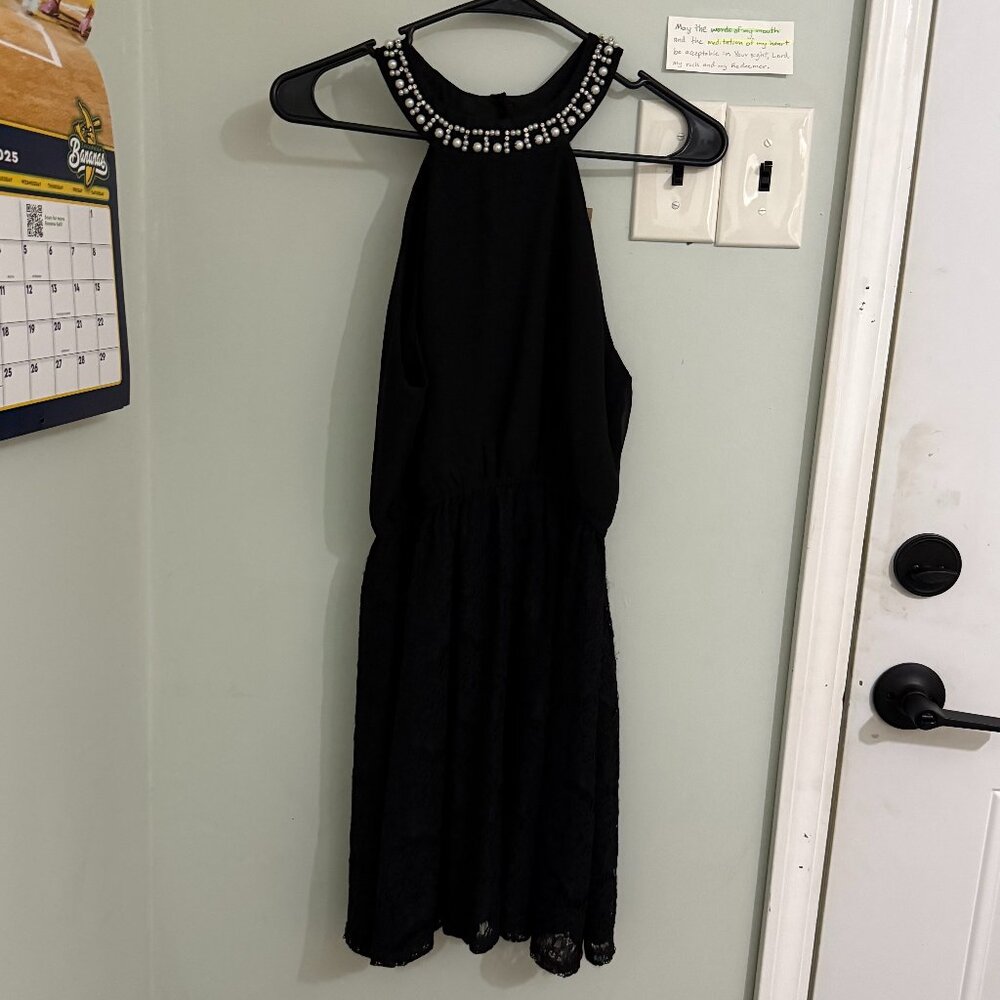 Francesca's Black Cocktail Dress with Lace, Jewels, & Beads